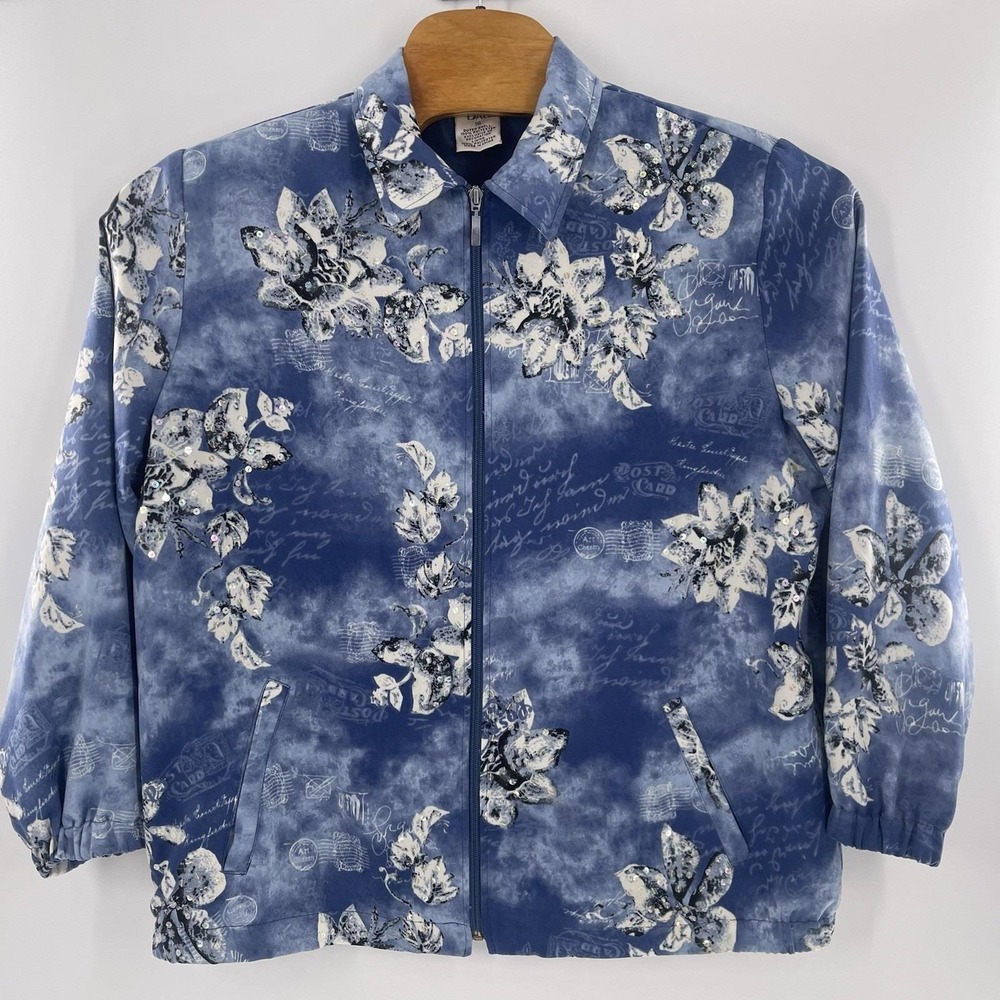 Allison Daley Sz 16 Jacket Blue Indigo Floral Sequins